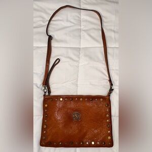 Vintage Pratesi Firenze Genuine Italian Leather Studded Zip Crossbody Bag EUC